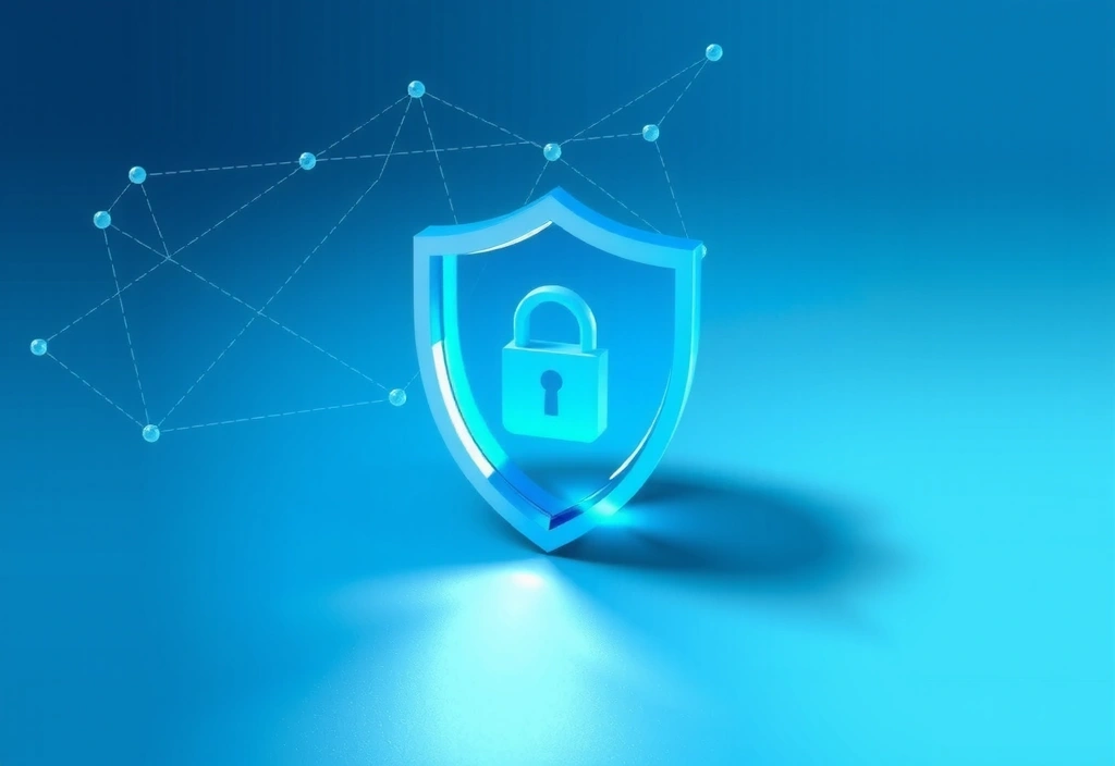 Illustration of data privacy and security with a shield and lock icon