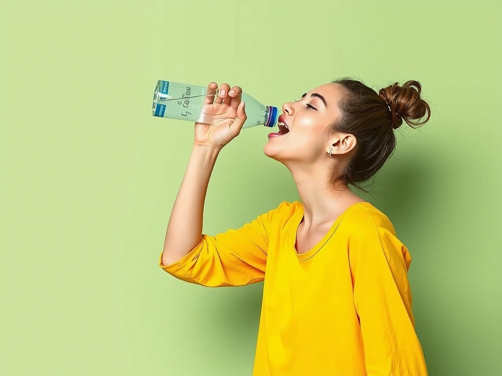 Person trinkt viel Wasser aus einer Flasche