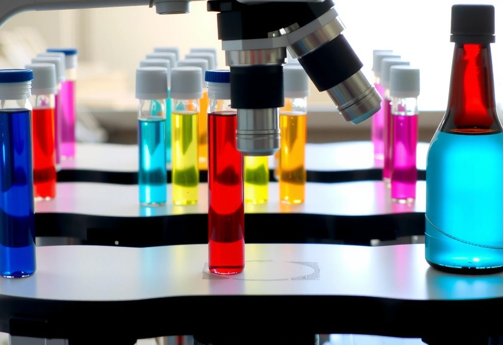 Mikroskop und Reagenzgläser im Labor